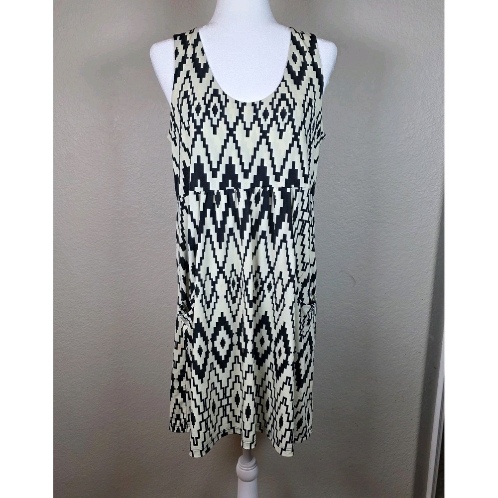 Porto Cruz L Black & White Knit Deep Pocket  Tunic Mini Dress